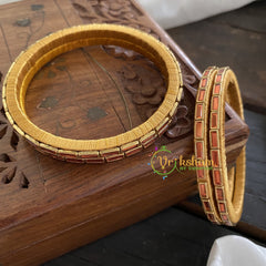 Single Line Kundan Bangle-Line-Orange brown-Glossy-G3687