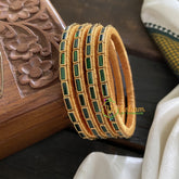 Single Line Kundan Bangle-Line-Green-Glossy-G3688