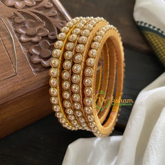 Single Line Kundan Bangle-Round-White-Glossy-G3690