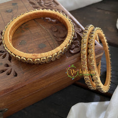 Single Line Kundan Bangle-Round-Gold Brown-Glossy-G3691