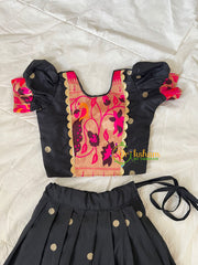 Black with Pink Paithani Lehenga Set- Indian Traditional Girls Lehenga-VS1812