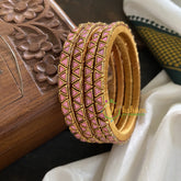 Single Line Kundan Bangle-Triangle -Light pink Glossy-g3649