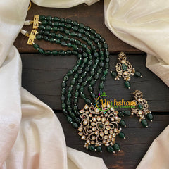 Dark Green Bead Victorian Diamond Neckpiece -VV474