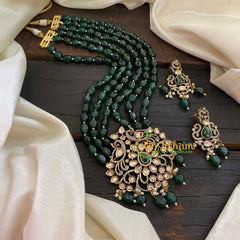 Dark Green Bead Victorian Diamond Neckpiece -VV474