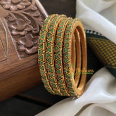 Single Line Kundan Bangle-Triangle-Green-Glossy-G3643