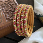 Single Line Kundan Bangle-Dice and Slice-Pink Red-G3696