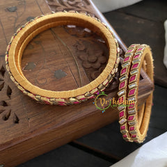 Single Line Kundan Bangle-Dice and Slice-Pink Red-G3696