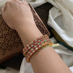 Single Line Kundan Bangle-Dice and Slice-Pink Red-G3696