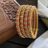 Single Line Kundan Bangle-Dice and Dots-Red-G3636
