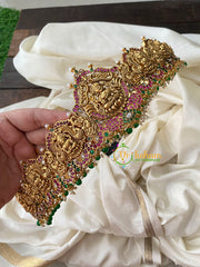 Premium AD Stone Lakshmi Temple Hipbelt-Green Bead–G4422