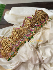 Premium AD Stone Lakshmi Temple Hipbelt-Green Bead–G4422