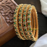 Single Line Kundan Bangle-Dice and Dots-GREEN WHITE-G3625
