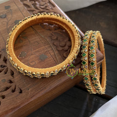 Single Line Kundan Bangle-Dice and Dots-GREEN WHITE-G3625