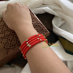 Orange Silk Thread Bangles with Glossy Stone-G3620