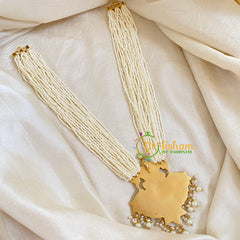 Layered White Bead Jadau Kundan Pendant Mala -J1649