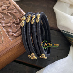 Black Silk Thread Bangles with Glossy Stone-G3616