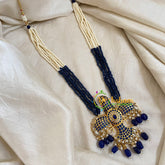 half and Half Blue White Bead Jadau Kundan Pendant Mala-Garudan -J1654