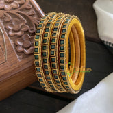 Single Line Kundan Bangle-Opaque- green-G3613