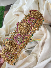 Premium AD Stone Lakshmi Temple Hipbelt–Green Bead-G4431