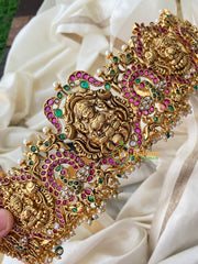 Premium AD Stone Lakshmi Temple Hipbelt–Green Bead-G4431