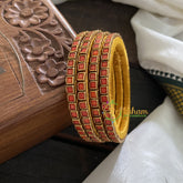 Single Line Kundan Bangle-Opaque- Orange Red-G3610