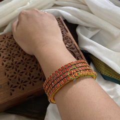 Single Line Kundan Bangle-Opaque- Orange Red-G3610