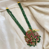 Dark Green Bead Jadau Kundan Pendant Mala -J1661