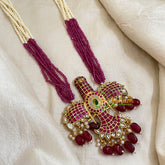 Half and Half Maroon Bead Jadau Kundan Pendant Mala -Garudan-J1664