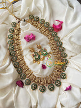 Precious Kemp Stone Green Coin with Peacock Design long Haram-G4441