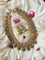 Precious Kemp Stone Green Coin with Peacock Design long Haram-G4441