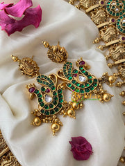 Precious Kemp Stone Green Coin with Peacock Design long Haram-G4441