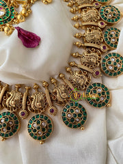 Precious Kemp Stone Green Coin with Peacock Design long Haram-G4441