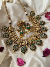 Precious Kemp Stone Green Coin with Peacock Design Short Haram-G4442