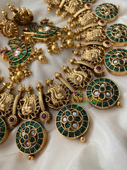 Precious Kemp Stone Green Coin with Peacock Design Short Haram-G4442