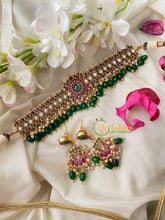 Premium AD Stone High Neck Choker -Green Bead -G4573