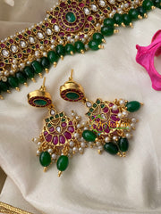 Premium AD Stone High Neck Choker -Green Bead -G4573