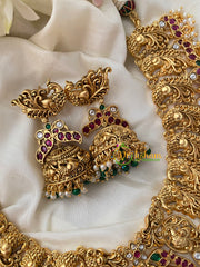 Antique Lakshmi Temple Short Neckpiece-Green Bead-G4438