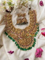 Antique Lakshmi Temple Short Neckpiece-Green Bead-G4438