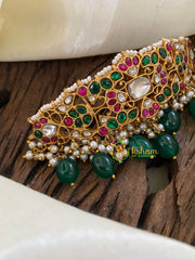 Exquisite Jadau Kundan High Neck Choker -Greenn Bead- J1240