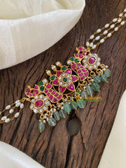 Exquisite Jadau Kundan High Neck Choker-Pastel Green Bead - J1243