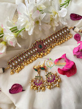 Premium AD Stone High Neck Choker -Gold Bead -G4574