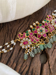 Exquisite Jadau Kundan High Neck Choker-Pastel Green Bead - J1243