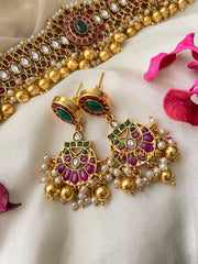 Premium AD Stone High Neck Choker -Gold Bead -G4574