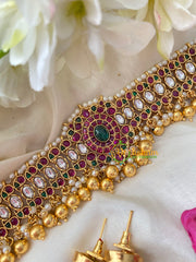 Premium AD Stone High Neck Choker -Gold Bead -G4574