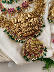 Premium Layered Lakshmi Haram with Mugappu-Red Green-G4451