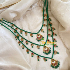 Theen Ladi Bead -3 Layered Jadau Kundan Neckpiece -J1082