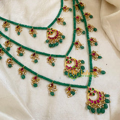 Theen Ladi Bead -3 Layered Jadau Kundan Neckpiece -J1082