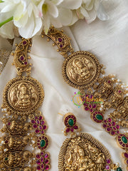 Premium Layered Lakshmi Haram with Mugappu-Red Green-G4451