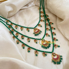 Theen Ladi Bead -3 Layered Jadau Kundan Neckpiece -J1082