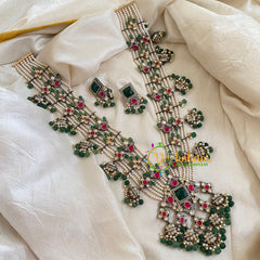 Unique Multilayer Bead Jadau Kundan Pendant Mala -J1671